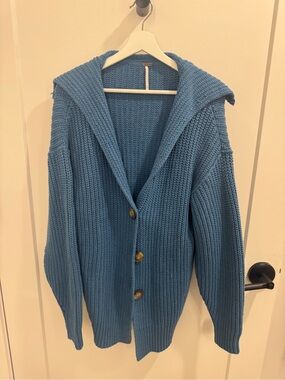 Free People Blue Chunky Hooded Cardigan